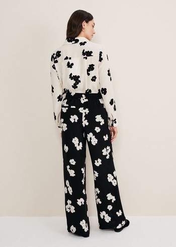 Phase Eight Rae Floral Wide Leg Trousers Black USA | 2453786-FW